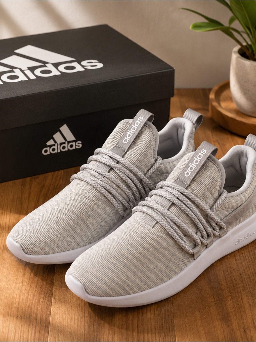 adidas Light Gray Knit Cloudfoam Sneakers